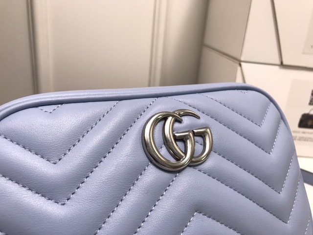 Gucci經典款女包 448065 古馳GG Marmont 2020ss春夏馬卡龍新色相機包 Gucci霧霾藍全皮單肩斜挎包  gqy3880